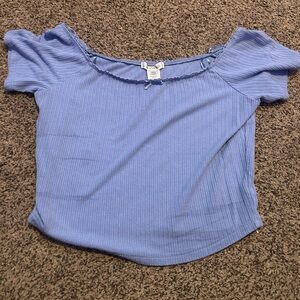 Bozzolo Blue Ribbed Crop Blouse